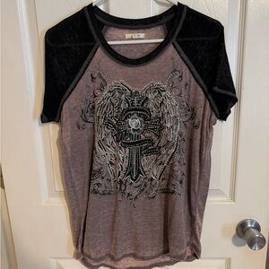 Maurices Charcoal and Blush Embellished Tee